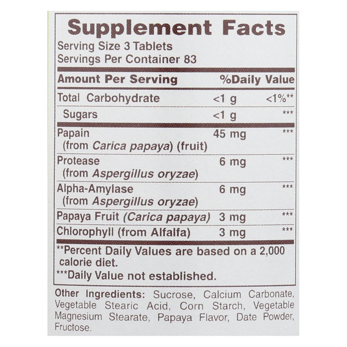 American Health - Papaya Enzyme With Chlorophyll Chewable - 250 Tablets