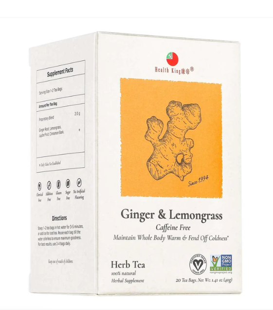 HEALTH KING Ginger &amp; Lemongrass Tea  Caffeine Free 20 BAG